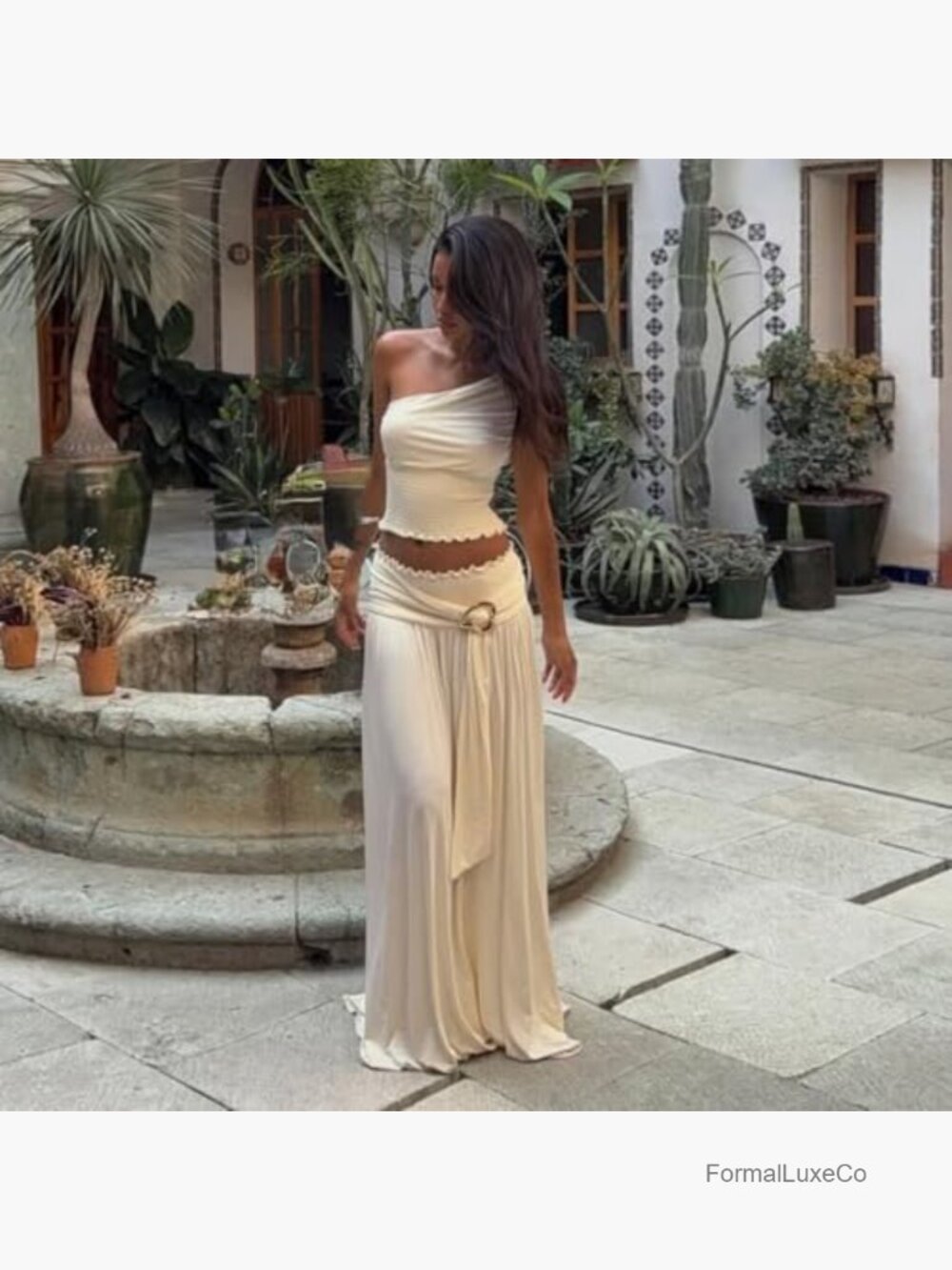 Womens One Shoulder Crop Top and Maxi Skirt Set Sleeveless Beach Vacation Outfit - Picture 2 of 7
